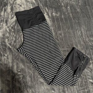 Lululemon Black and White Striped Activewear Leggings with Cinched Features